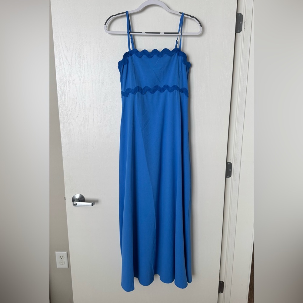 Blue Scalloped Trim Maxi Dress